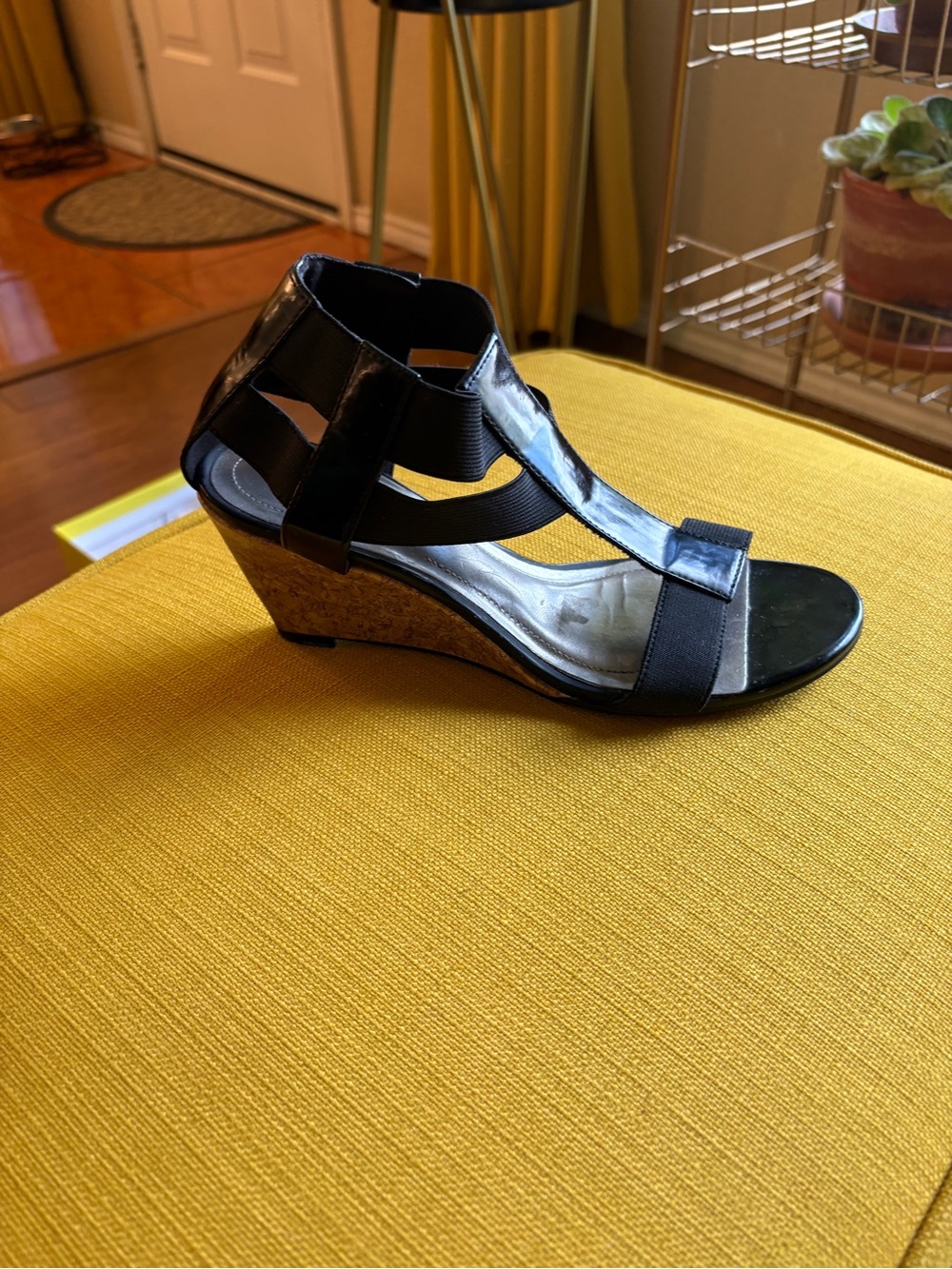 dexflex comfort Black Cork Wedge Sandals - Strappy Open Toe